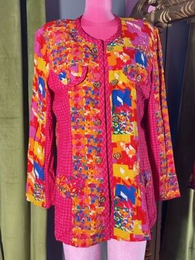 Carole Little Hot Pink Multicolor Patchwork Blazer